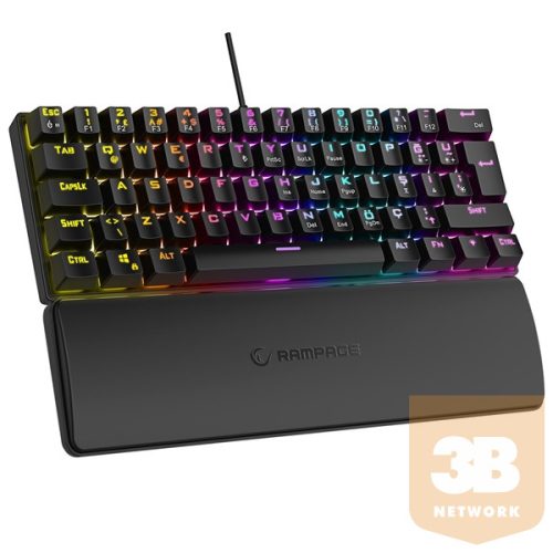 Rampage Billentyűzet - PLOWER K60 Black US (Vezetékes, Mechanikus, Blue switch, angol, fekete, RGB LED)