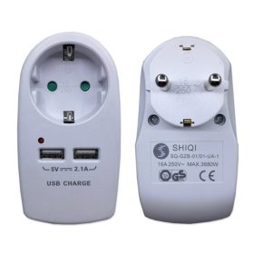   BLACKBIRD Hálózati Dugalj elosztó 250V, Max:3680W 1x16A/250V + 2x2.5A/250V 2xUSB GZB-01/01-UA-1 gyerekvédelem, Fehér