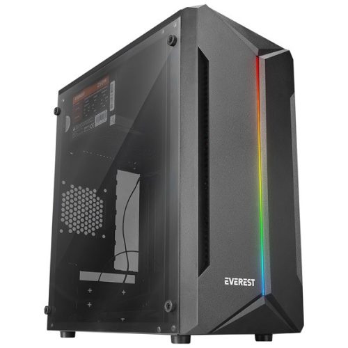 Everest Számítógépház - SABER RGB Peak 250W (fekete; Micro ATX / MINI-ITX, 250W táp, 2xUSB2.0 )