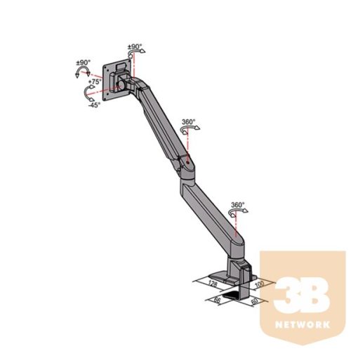 Multibrackets asztali rögzítő VESA Gas Lift Arm Single Black HD, dönthető, forgatható konzol, 15-32", fekete, 9-21kg