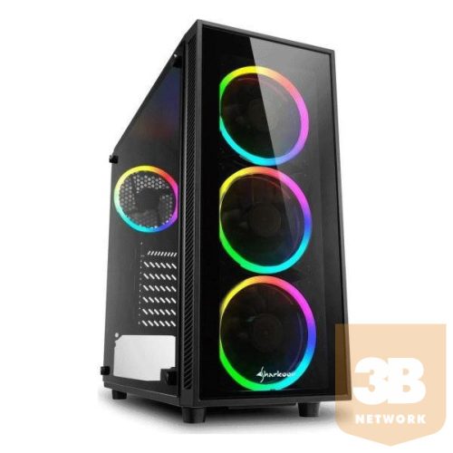 Sharkoon Számítógépház -  TG4 RGB (fekete; üveg oldal; alsó táp; ATX; 4x120mm RGB Ventillátor; 2xUSB3.0; I/O)