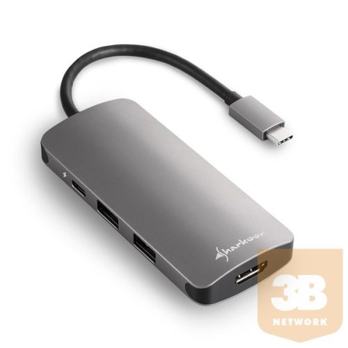 Sharkoon USB Hub - USB3.0 Type-C Multiport Adapter (Fekete; 3x USB3.0; 1x HDMI; 1x Micro SD/MMC; TypeC bemenet)