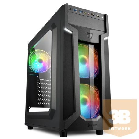Sharkoon Számítógépház - VG6-W RGB (fekete; ATX,mATX; alsó táp; címezhető RGB 3x120mm v.; 2xUSB3.0 + 2xUSB2.0; I/O)