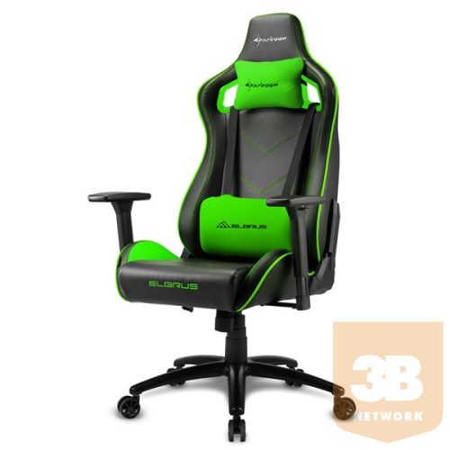 Sharkoon Gamer szék - Elbrus 2 Black/Green (állítható magasság; állítható kartámasz; műbőr; acél talp; 150kg-ig)