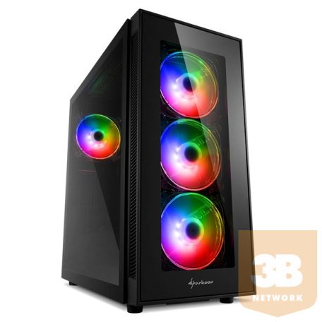 Sharkoon Számítógépház - TG5 PRO RGB (fekete; fekete belső; alsó táp; ATX,mATX; mITX; 2xUSB2.0; 2xUSB3.0; I/O)