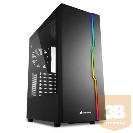 Sharkoon Számítógépház -  RGB Slider (fekete; üveg oldal; alsó táp; ATX; 6x120mm; 2xUSB3.0; 1xUSB2.0; I/O)