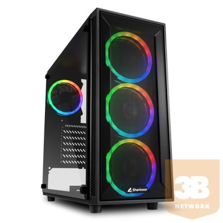 Sharkoon Számítógépház -  TG4M RGB (fekete; üveg oldal; alsó táp; ATX; 4x120mm RGB Ventillátor; 2xUSB3.0; I/O)