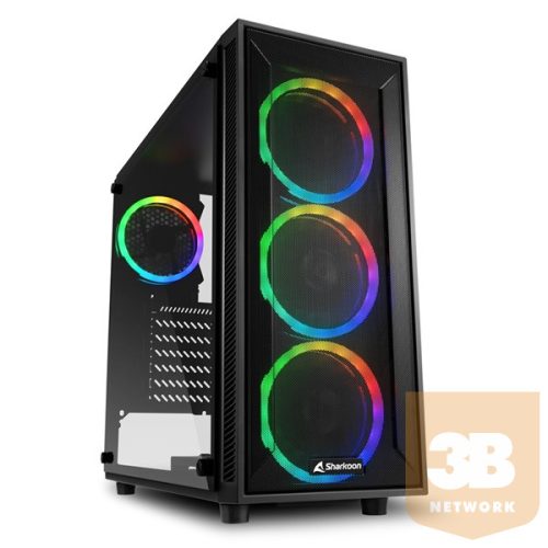 Sharkoon Számítógépház -  TG4M RGB (fekete; üveg oldal; alsó táp; ATX; 4x120mm RGB Ventillátor; 2xUSB3.0; I/O)