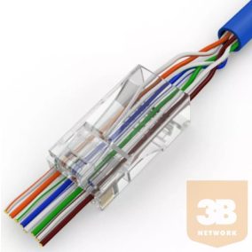   Cat5e UTP EZ-RJ45 "pass-through" csatlakozó (8p8c) tömör kábelre, "3 késes"