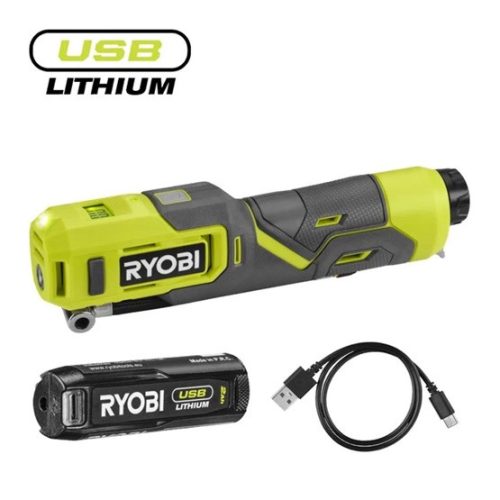 Ryobi 4V USB Lithium pumpa és lámpa, adapterekkel, táskával, 1x2,0Ah akkumulátor, töltő - RI4-120G