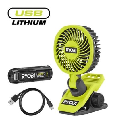 Ryobi 4V USB Lithium csíptethető ventilátor,  1x 2,0 Ah akkumulátor, töltő - RCF-120G