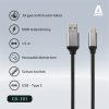 KAB AVAX CB301G STEELY USB A-Type C 60W gyorstöltő, sodorszálas kábel, 3A, acélszürke - 1,5m