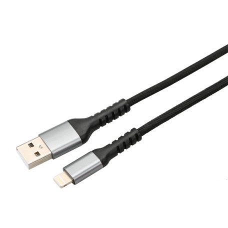 KAB AVAX CB401G STEELY USB A-Lightning 20W gyorstöltő, sodorszálas kábel, 3A, acélszürke - 1,5m