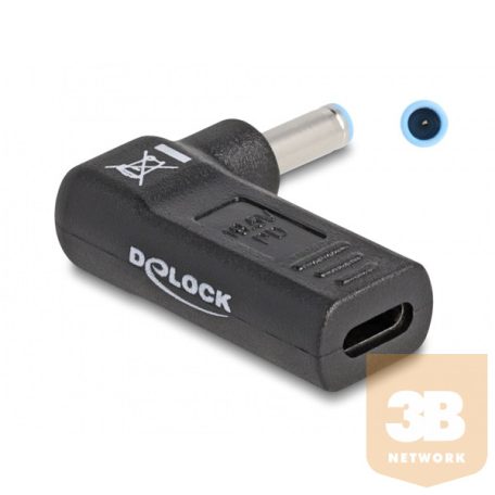 Delock Laptop töltőkábel adapter USB Type-C anya - HP 4,5 x 3,0 mm apa 90 fokban hajlított
