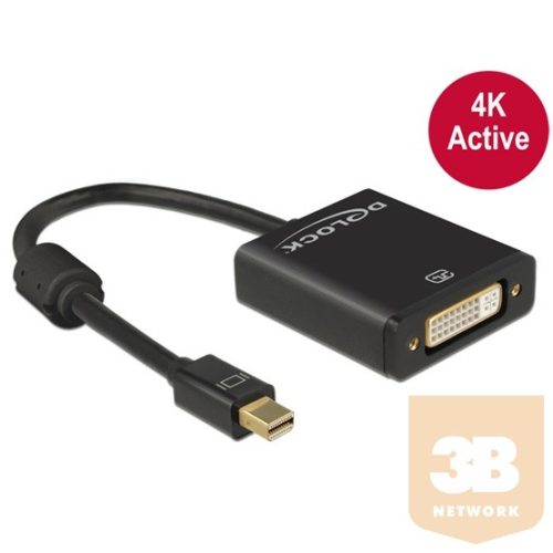 ADA Delock 62603 miniDisplayport 1.2 dugós csatl. - DVI csatlakozóhüvely 4K aktív adapter - Fekete