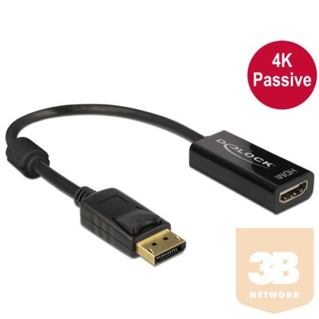 ADA Delock 62609 Displayport 1.2 dugós csatl. - HDMI csatlakozóhüvely 4K passzív - Fekete