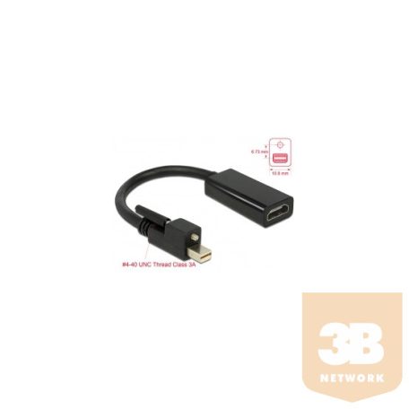 ADA Delock 62640 mini Displayport 1.2-dugós csatl. csavarral > HDMI-csatl.hüvely 4K aktív adapter - Fekete
