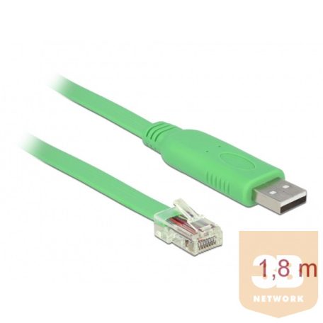Delock Átalakító Kábel - 62960 (USB2.0 -> Soros RS-232, RJ45, 1,8m, Zöld)