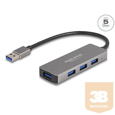 Delock Oldalán 4 A-típusú USB csatlakozó felülettel rendelkező 3.2 Gen 1 hub A-típusú USB csatlakoztatóval