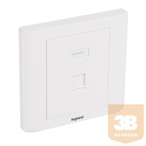 Legrand süllyesztett szerelvény 1xRJ45 keystone port fogadására egyenes fehérburkolattal és kerettel címketartóval