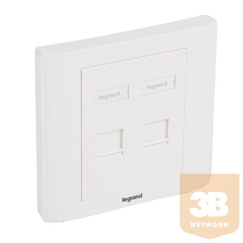 Legrand süllyesztett szerelvény 2xRJ45 keystone port fogadására, egyenes, fehér burkolattal és kerettel, címketartóval