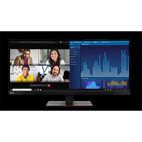 LENOVO Monitor ThinkVision P34w-20, ívelt, 34,14" WQHD 3440x1440 IPS, 21:9, 1000:1, 300cd/m2, 4ms, USB, USB-C, HDMI, DP