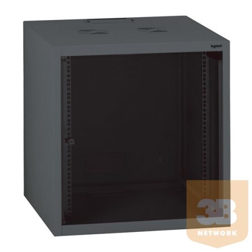 Legrand fali rack szekrény 19" 12U, 626x600x600, antracit, egyrekeszes, üvegajtós, készre szerelet, max: 36 kg