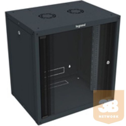 Legrand Rackszekrény - 19" fali kivitel (9U, 494x600x450, antracit,  egyrekeszes, üvegajtós, készre szerelt max: 27 kg)