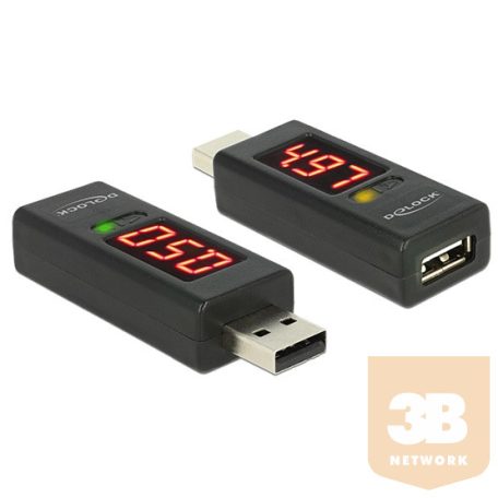 ADA Delock 65569 USB2.0-A dugó - A hüvely átalakító LED-s V+E72 Volt és Amper kijelzővel
