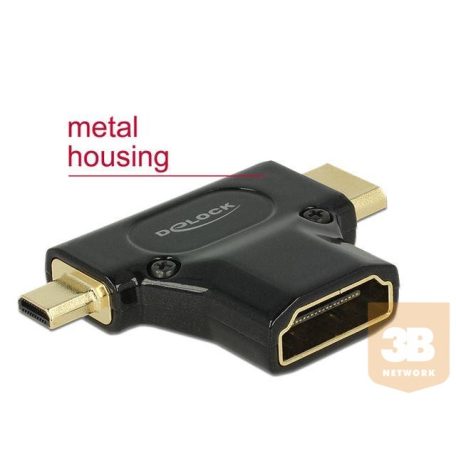 Delock adapter HDMI mini-C(M) + HDMI Micro-D(M)->HDMI(F) 4k High Speed Ethernet