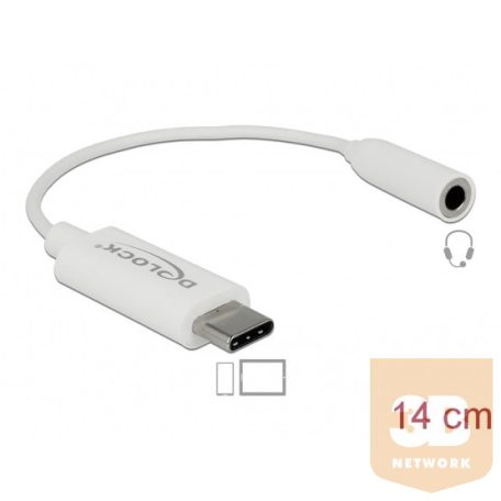 ADA Delock 65925 USB-C audió adapter anya sztereó jackhez - 14cm - fehér