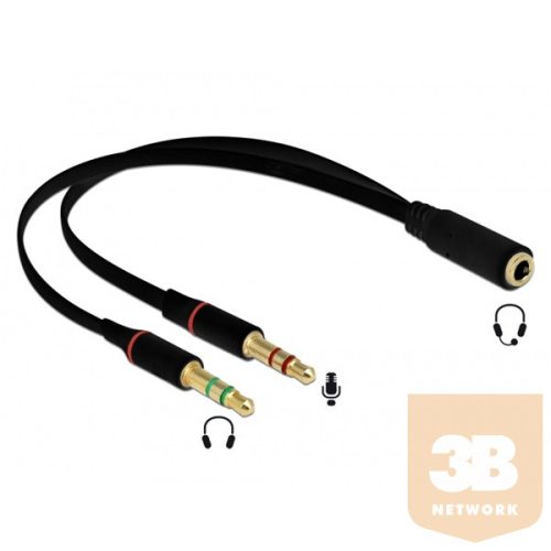 DELOCK Átalakító Headset Stereo jack 1x 3.5mm 4 pin female to 2x 3.5mm 3 pin male