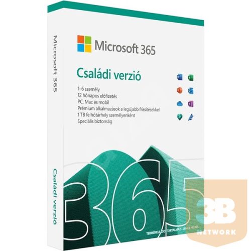 Microsoft 365 Családi verzió, 1 év. Win/MAC FPP BOX Doboz P8