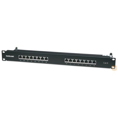 Intellinet Patch panel FTP kat6 16-portos RJ45 19'' 1U, polc, fekete