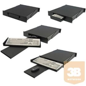   Great Lakes 7206-MKM kihúzható tálca rack szekrénybe, 2U, billentyűzet és monitor tartó, egérpad, elfordítható (91 kg-ig)