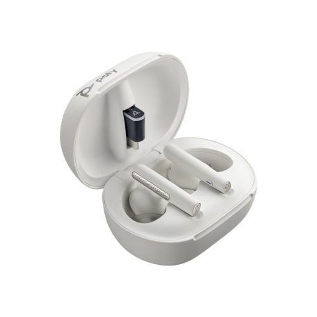 HP Poly Voyager Free 60+ UC White Sand Earbuds +BT700 USB-C Adapter +Touchscreen Charge Case