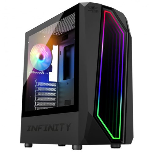 Spirit of Gamer Számítógépház - INFINITY Black (fekete, ablakos, 8x12cm ventilátor, alsó táp,  ATX, 1xUSB3.0, 2xUSB2.0)