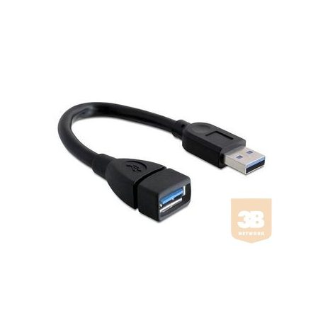 Delock extension kábel, USB 3.0-A M/F, 15cm, fekete