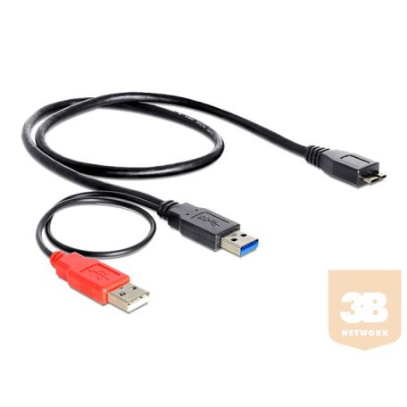 DELOCK 82909 Delock kábel, USB 3.0-A (M) -> USB 3.0-micro B (M)+ USB 2.0-A (M), 20 cm, fekete