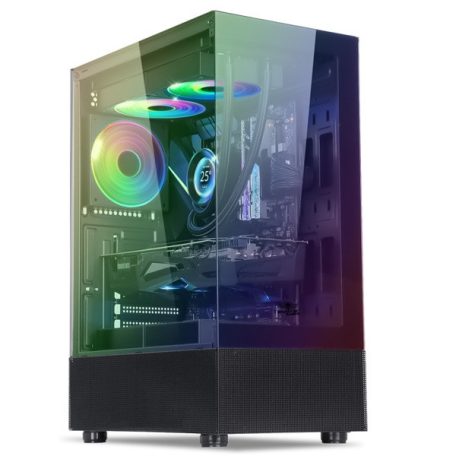 Spirit of Gamer Számítógépház - SPECTRA Black (fekete, ablakos, 3x12cm ventilátor, alsó táp,  ATX, 1xUSB3.0, 2xUSB2.0)