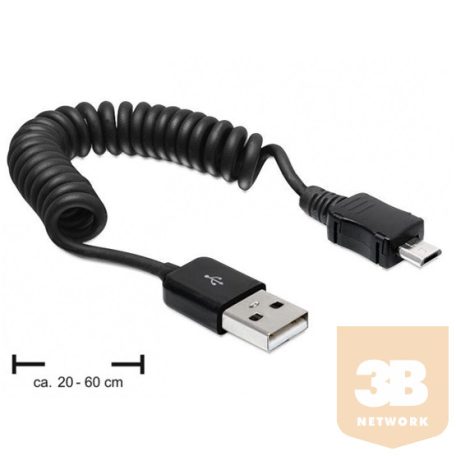 KAB Delock 83162 USB 2.0 A apa/Micro USB - B apa spirál kábel - 0,6m