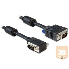   Delock kábel, VGA HD15M/HD15M duplán árnyékolt w/2*ferrítmag, hajlított, 2m