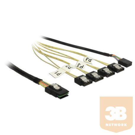 ADA Delock 83318 Kábel Mini SAS SFF-8087 > 4 x 7 tus SATA fordított + oldalsáv, 0,5 m