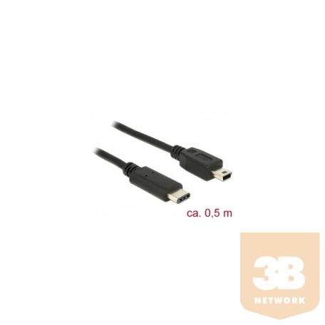 ADA Delock 83335 USB C 2.0 dugó > USB 2.0 Mini>B dugó fekete - 0,5 m