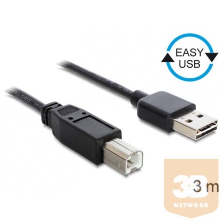 KAB Delock 83360 EASY - USB 2.0 A apa/USB 2.0 B apa kábel - 3m
