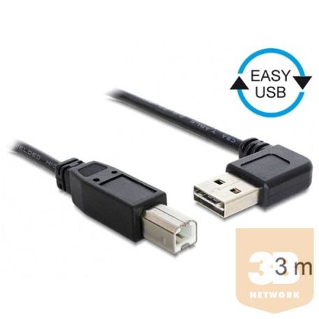 KAB Delock 83376 EASY - USB 2.0 A apa hajlított/USB 2.0 B apa kábel - 3m
