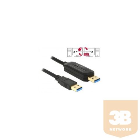 KAB Delock 83647 USB3.0-A dugó > USB3.0-A dugó Data Link + KM kapcsolós kábel - 1,5m