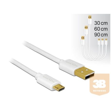 Delock Data and Fast Charging Cable USB 2.0 A-male>Micro-B-male,3 pieces set whi