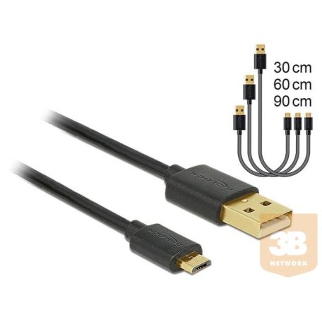 Delock Data and Fast Charging Cable USB 2.0 A-male>Micro-B-male,3 pieces set bla