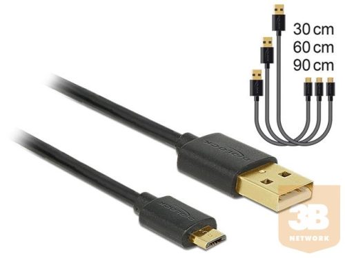 Delock Data and Fast Charging Cable USB 2.0 A-male>Micro-B-male,3 pieces set bla